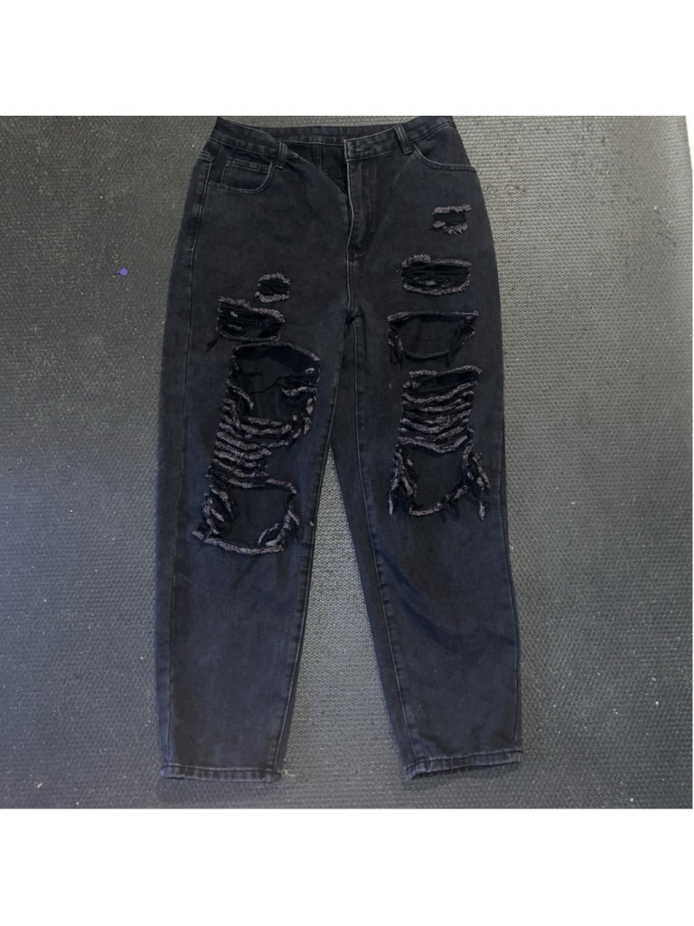 SheIn Mom Jeans Womens L Black Charcoal Wash High Rise Relaxed Distressed Denim
